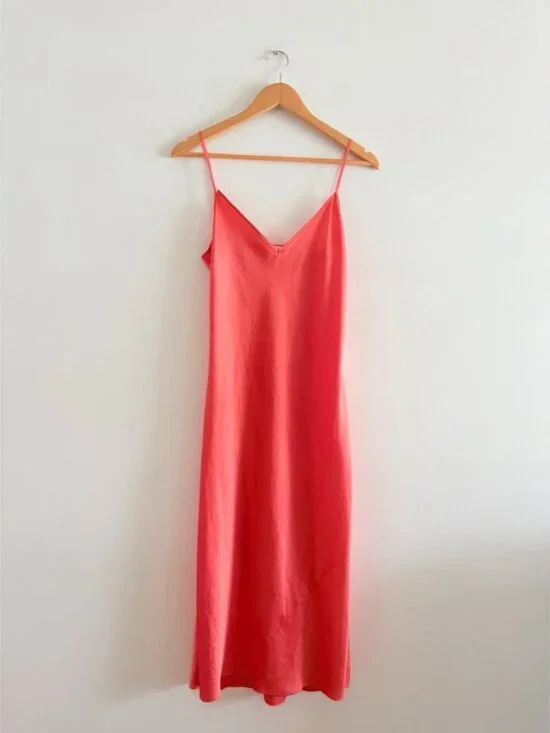 Aritzia Wilfred Only Satin Midi Slip Dress Coral Pink Size Medium - Picture 4 of 7